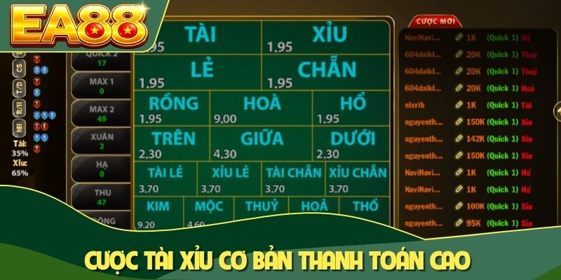 Cược Tài Xỉu cơ bản thanh toán cao